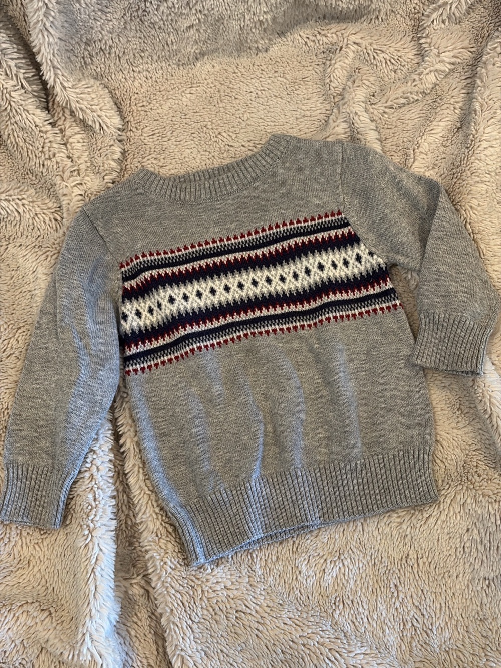 Ruggedbutts Classic Heather Gray Fair Isle Crewneck Sweater NWOT